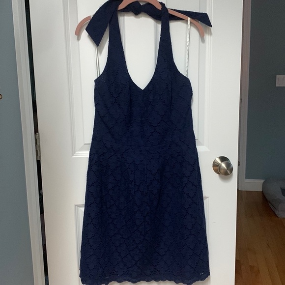 Lilly Pulitzer Navy Blue‎ Charleston Eyelet Ross Halter Dress Size 10 - Picture 1 of 5